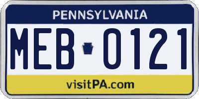 PA license plate MEB0121