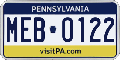 PA license plate MEB0122
