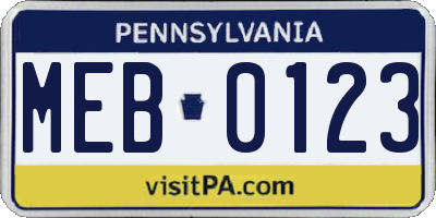 PA license plate MEB0123