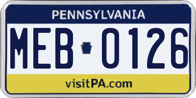 PA license plate MEB0126