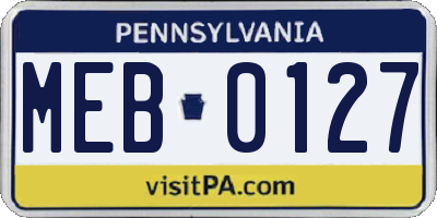 PA license plate MEB0127
