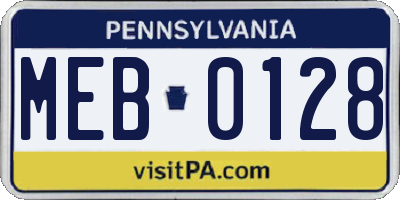 PA license plate MEB0128