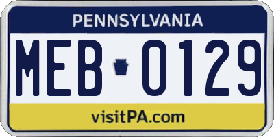 PA license plate MEB0129