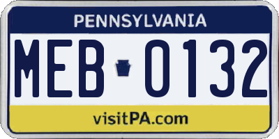 PA license plate MEB0132