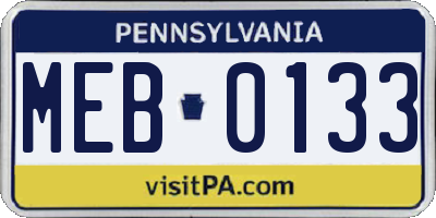 PA license plate MEB0133