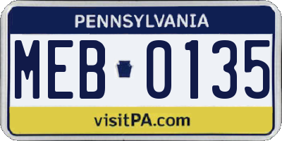 PA license plate MEB0135