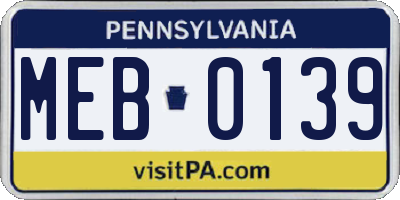 PA license plate MEB0139