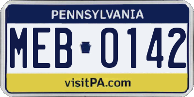 PA license plate MEB0142