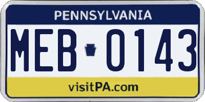 PA license plate MEB0143