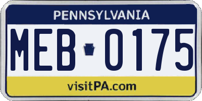 PA license plate MEB0175