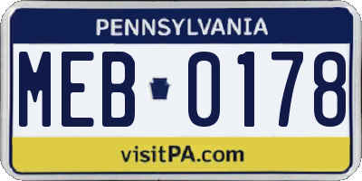 PA license plate MEB0178