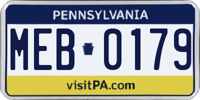PA license plate MEB0179