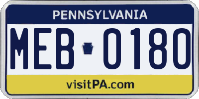 PA license plate MEB0180