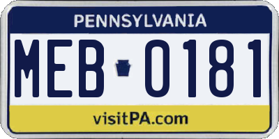 PA license plate MEB0181