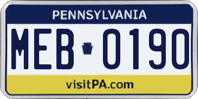 PA license plate MEB0190