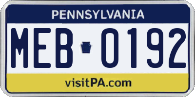 PA license plate MEB0192