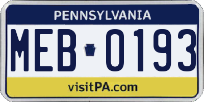 PA license plate MEB0193