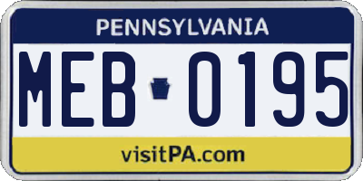PA license plate MEB0195