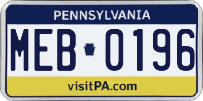 PA license plate MEB0196