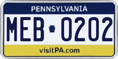 PA license plate MEB0202