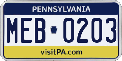 PA license plate MEB0203