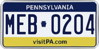 PA license plate MEB0204