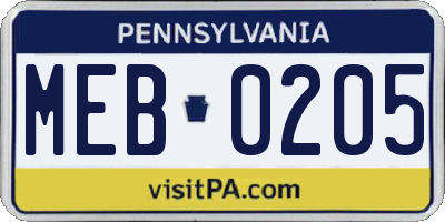 PA license plate MEB0205