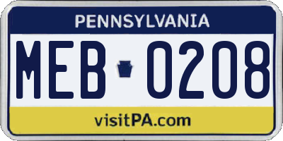 PA license plate MEB0208