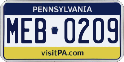 PA license plate MEB0209