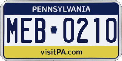 PA license plate MEB0210