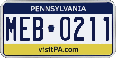 PA license plate MEB0211