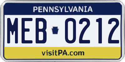 PA license plate MEB0212