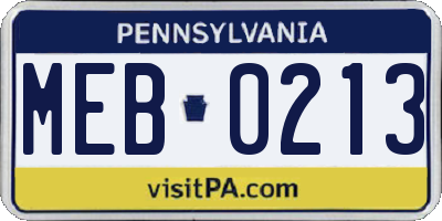 PA license plate MEB0213
