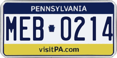 PA license plate MEB0214