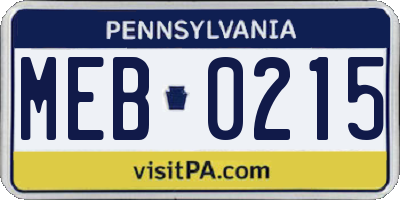 PA license plate MEB0215