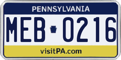 PA license plate MEB0216