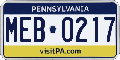 PA license plate MEB0217