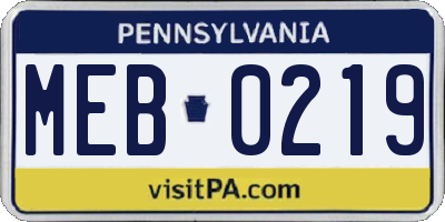PA license plate MEB0219
