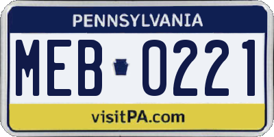 PA license plate MEB0221