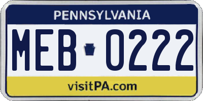 PA license plate MEB0222