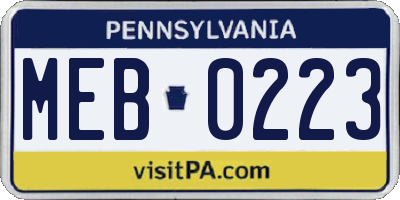 PA license plate MEB0223