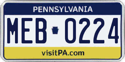 PA license plate MEB0224