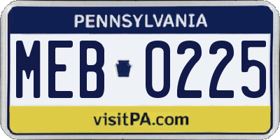 PA license plate MEB0225