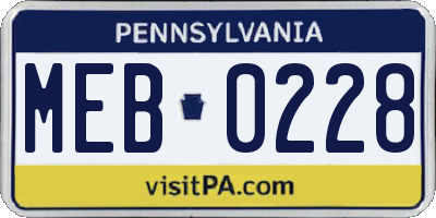 PA license plate MEB0228