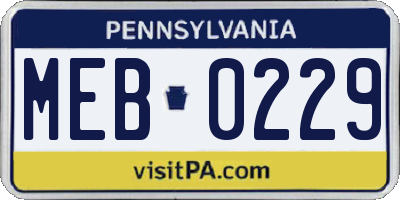 PA license plate MEB0229