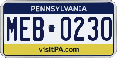 PA license plate MEB0230