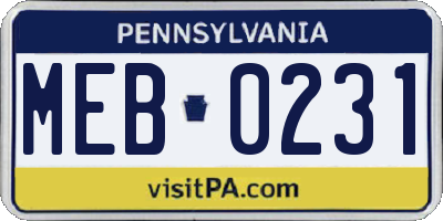 PA license plate MEB0231