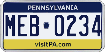 PA license plate MEB0234