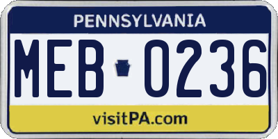 PA license plate MEB0236