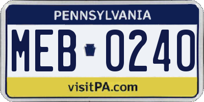 PA license plate MEB0240